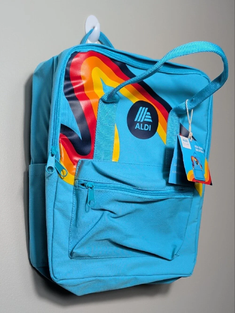 ALDI Gear Bright Blue Backpack Laptop Pocket Retro Rainbow Stripe 2023 NEW